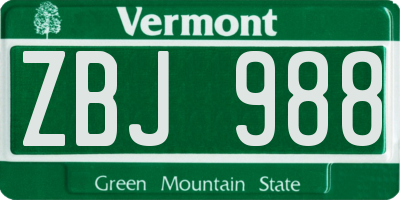 VT license plate ZBJ988