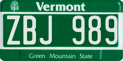 VT license plate ZBJ989