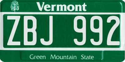 VT license plate ZBJ992