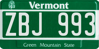 VT license plate ZBJ993