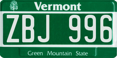 VT license plate ZBJ996