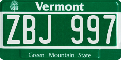 VT license plate ZBJ997