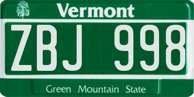 VT license plate ZBJ998