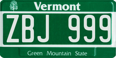 VT license plate ZBJ999