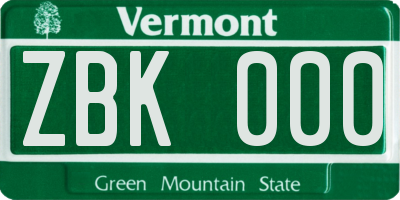 VT license plate ZBK000
