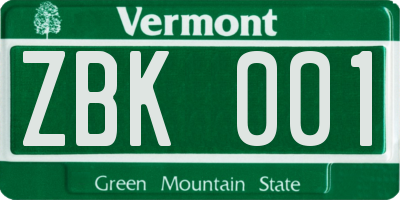 VT license plate ZBK001
