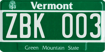VT license plate ZBK003