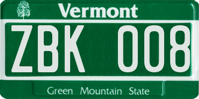 VT license plate ZBK008
