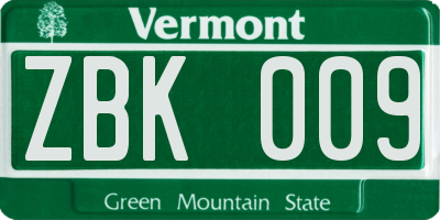 VT license plate ZBK009
