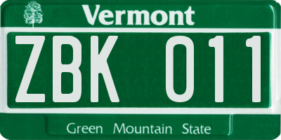 VT license plate ZBK011