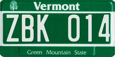VT license plate ZBK014