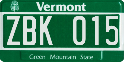 VT license plate ZBK015