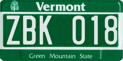 VT license plate ZBK018