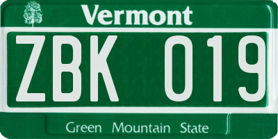 VT license plate ZBK019