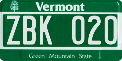 VT license plate ZBK020