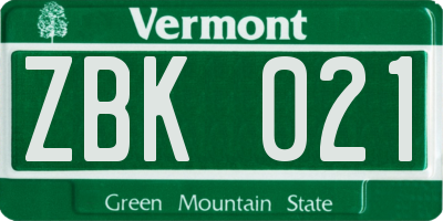 VT license plate ZBK021