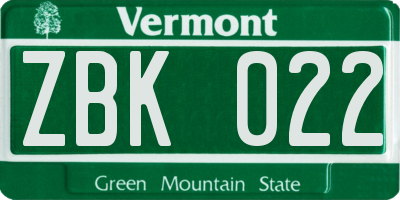VT license plate ZBK022