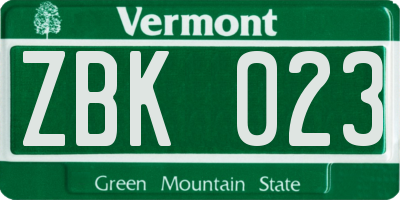 VT license plate ZBK023