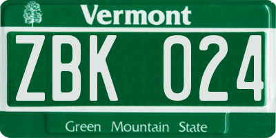 VT license plate ZBK024