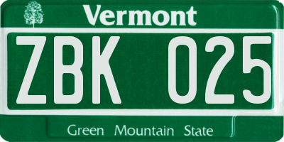 VT license plate ZBK025