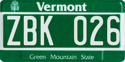 VT license plate ZBK026