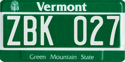VT license plate ZBK027