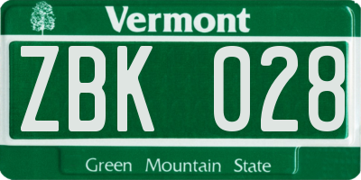 VT license plate ZBK028