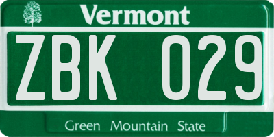 VT license plate ZBK029