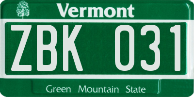 VT license plate ZBK031