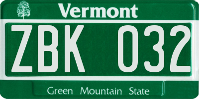 VT license plate ZBK032