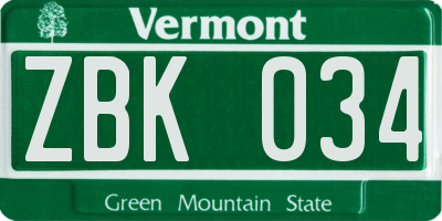 VT license plate ZBK034