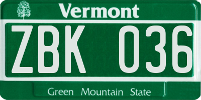 VT license plate ZBK036
