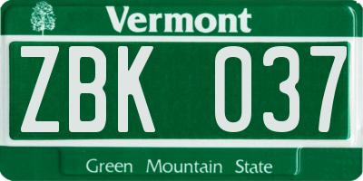 VT license plate ZBK037