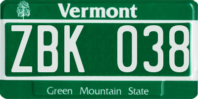 VT license plate ZBK038