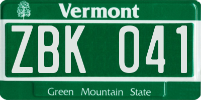 VT license plate ZBK041