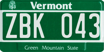 VT license plate ZBK043