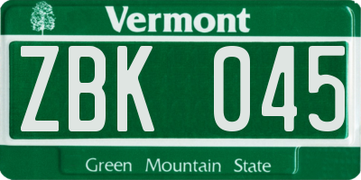 VT license plate ZBK045