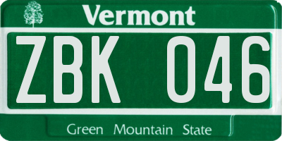 VT license plate ZBK046