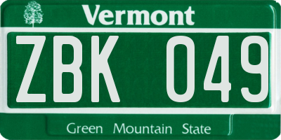 VT license plate ZBK049