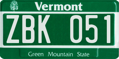 VT license plate ZBK051