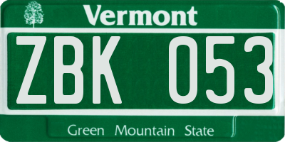 VT license plate ZBK053