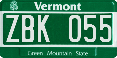 VT license plate ZBK055