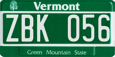 VT license plate ZBK056
