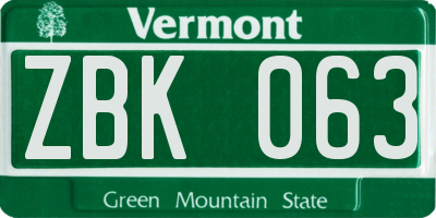 VT license plate ZBK063