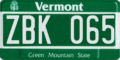 VT license plate ZBK065