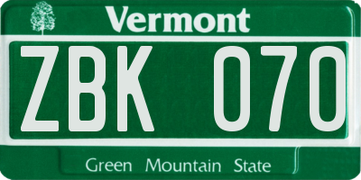 VT license plate ZBK070
