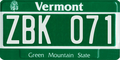 VT license plate ZBK071