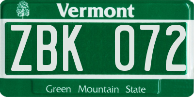 VT license plate ZBK072
