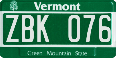 VT license plate ZBK076