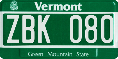 VT license plate ZBK080